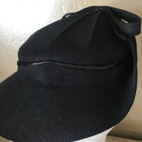 SPLENDID 1930s\' BLACK FELT CLOCHE WITH TOPSTITCHING AND SHINY FABRIC TRIM main image 7